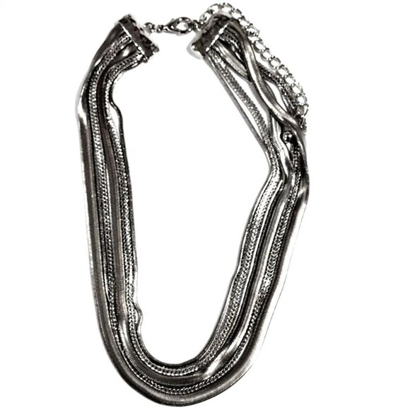 Bold Silver tone Layered Chain Statement Necklace - Women's Fashion Jewelry - Picture 1 of 9